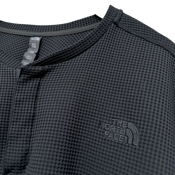 The North Face Mens Henley XXL Black Waffle Knit Long Sleeve Shirt Logo - Picture 4 of 11